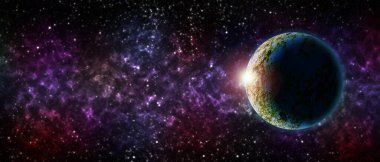 Nebula ve gezegen ile galaksi arkaplanı