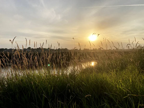 Yazın gün batımında nehirde