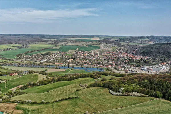 Village Hyskov Aerial View Berounka River Green Fields Spring — Photo