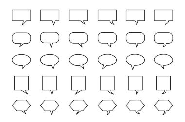 Metin için Boş Bubbles ya da Siyah Vuruşlu Konuşma Mesajları. Beyaz arka plan. Vektör İllüstrasyonu