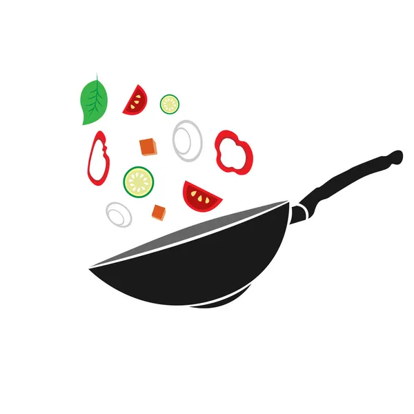 白の背景に野菜と鍋 調理器具だ 平面ベクトルイラスト — ストックベクタ