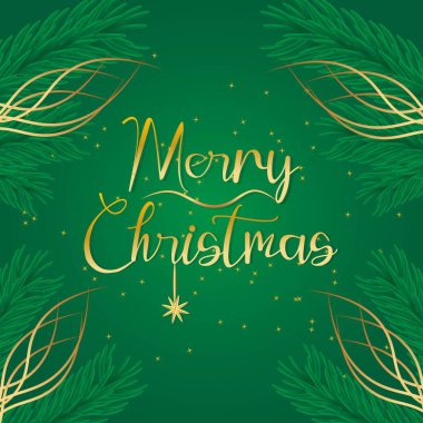 Yeşil ve Altın Noel arkaplanı. Mutlu Noel Tatilleri