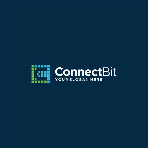 Carta plana marca inicial C Connect Bit design do logotipo — Vetor de Stock