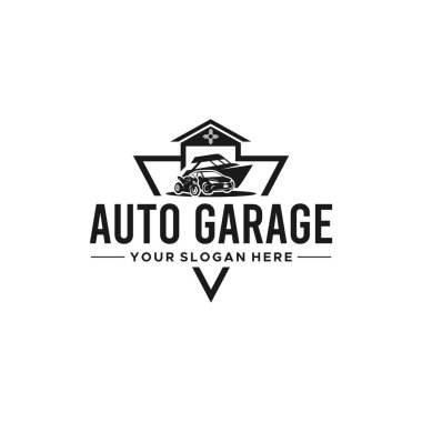 düz AUTO GARAGE araç siluet logo tasarımı