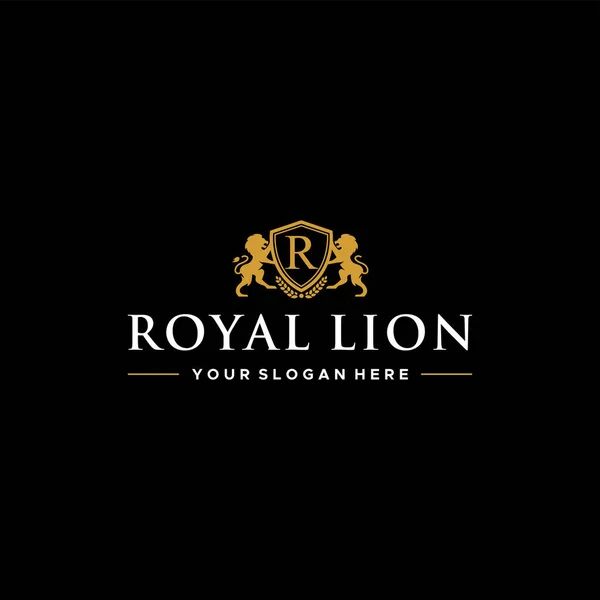 Letra plana marca inicial R ROYAL LION logo design — Archivo Imágenes Vectoriales