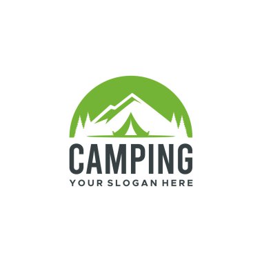 Minimalist Kamp yapan dağ ağacı çadırı logosu tasarımı
