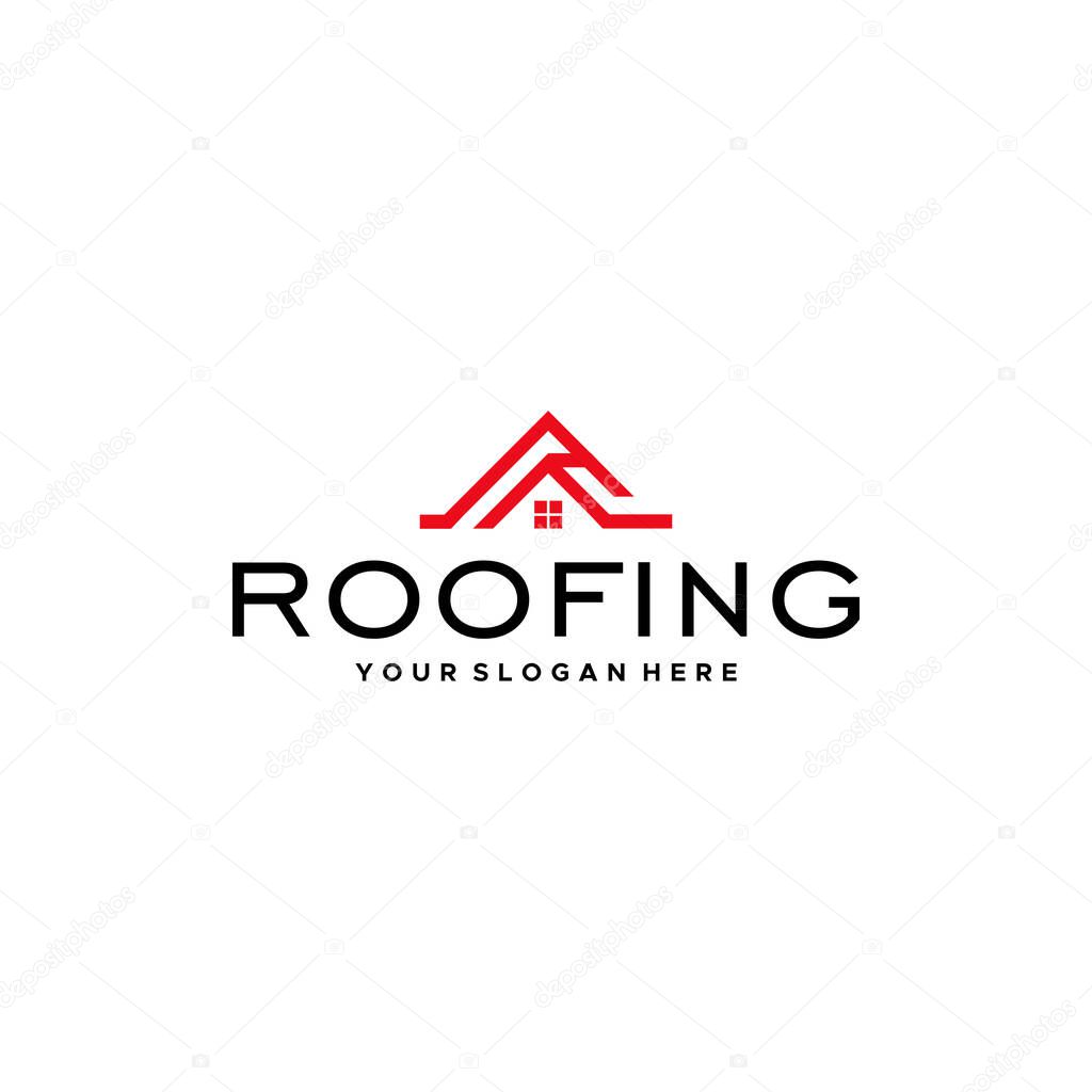 Minimalist ROOFING real estate chimney logo design vector illustration suitable for home improvement services building house construction