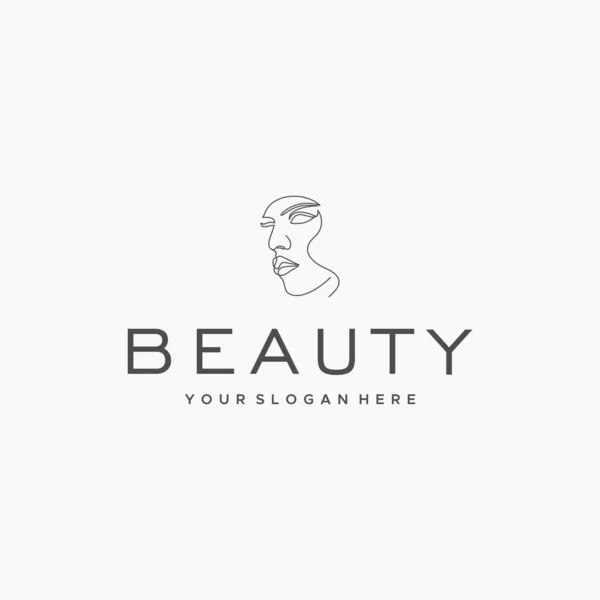 Minimalistiska BEAUTY ansikte kvinna flicka logotyp design — Stock vektor