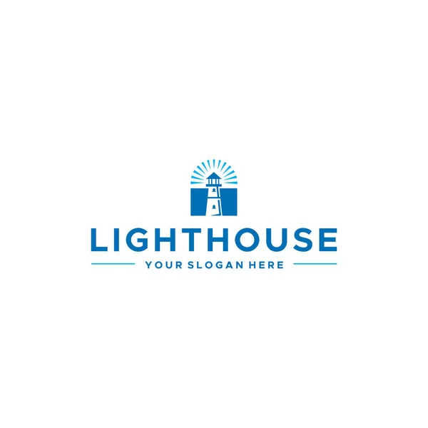 Επίπεδο LIGHTHOUSE mercusuar σχεδιασμό λογότυπο κτιρίου — Διανυσματικό Αρχείο