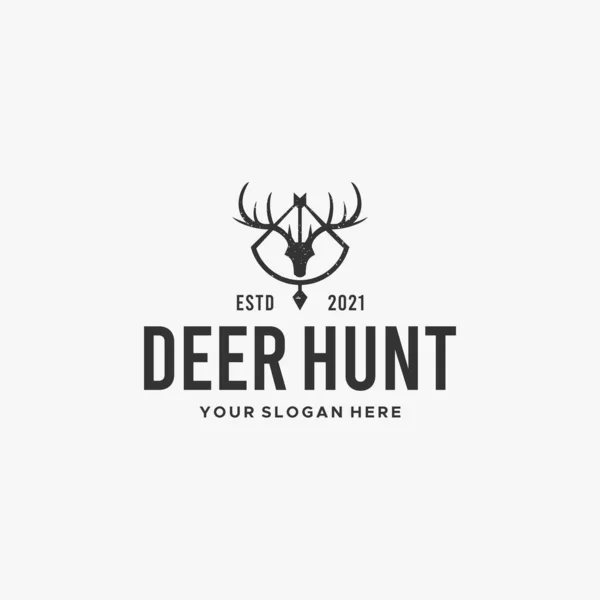 플랫 DEER HUNT 화살표 아크 라인 아트 로고 디자인 — 스톡 벡터