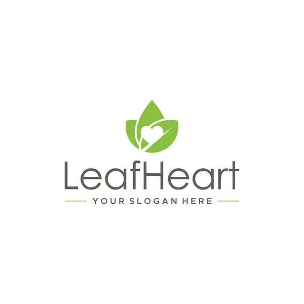 Minimaliste LeafHeart feuilles plantes logo design — Image vectorielle