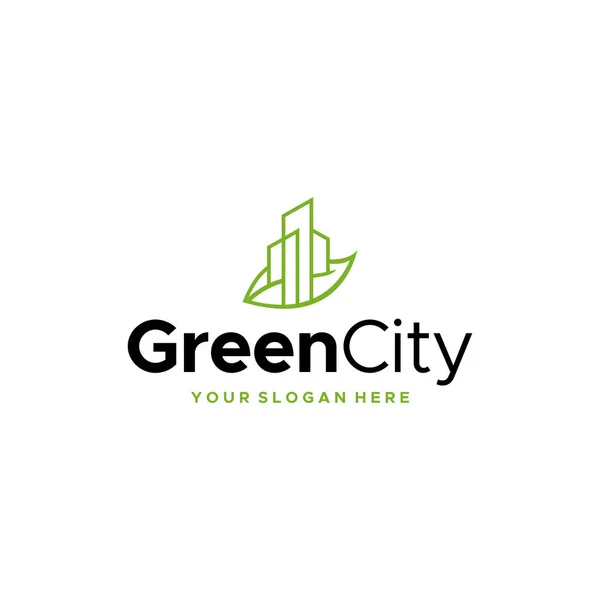 Wohnung GreenCity Immobiliengebäude Logo-Design — Stockvektor