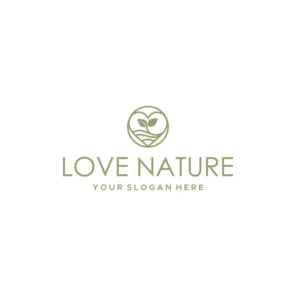 Minimalist LOVE NATURE plants leaves logo design — Stock Vector