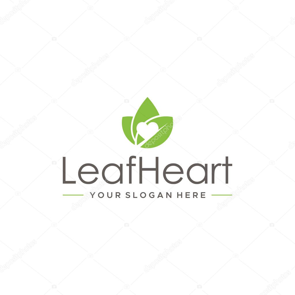 minimalist LeafHeart leaves plants logo design 