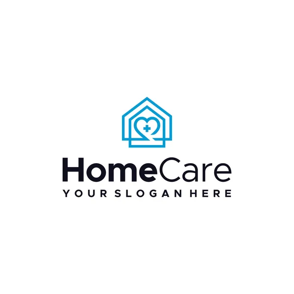 Plat HomeCare plus coeur bâtiment logo design — Image vectorielle