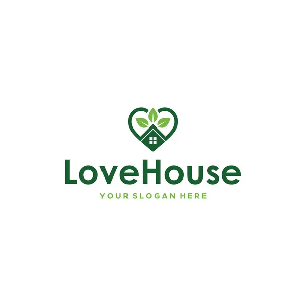 Flachdach des LoveHouse-Gebäudes verlässt Logo-Design — Stockvektor