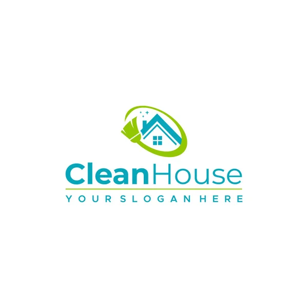 Moderne CleanHouse immobilier balai logo design — Image vectorielle