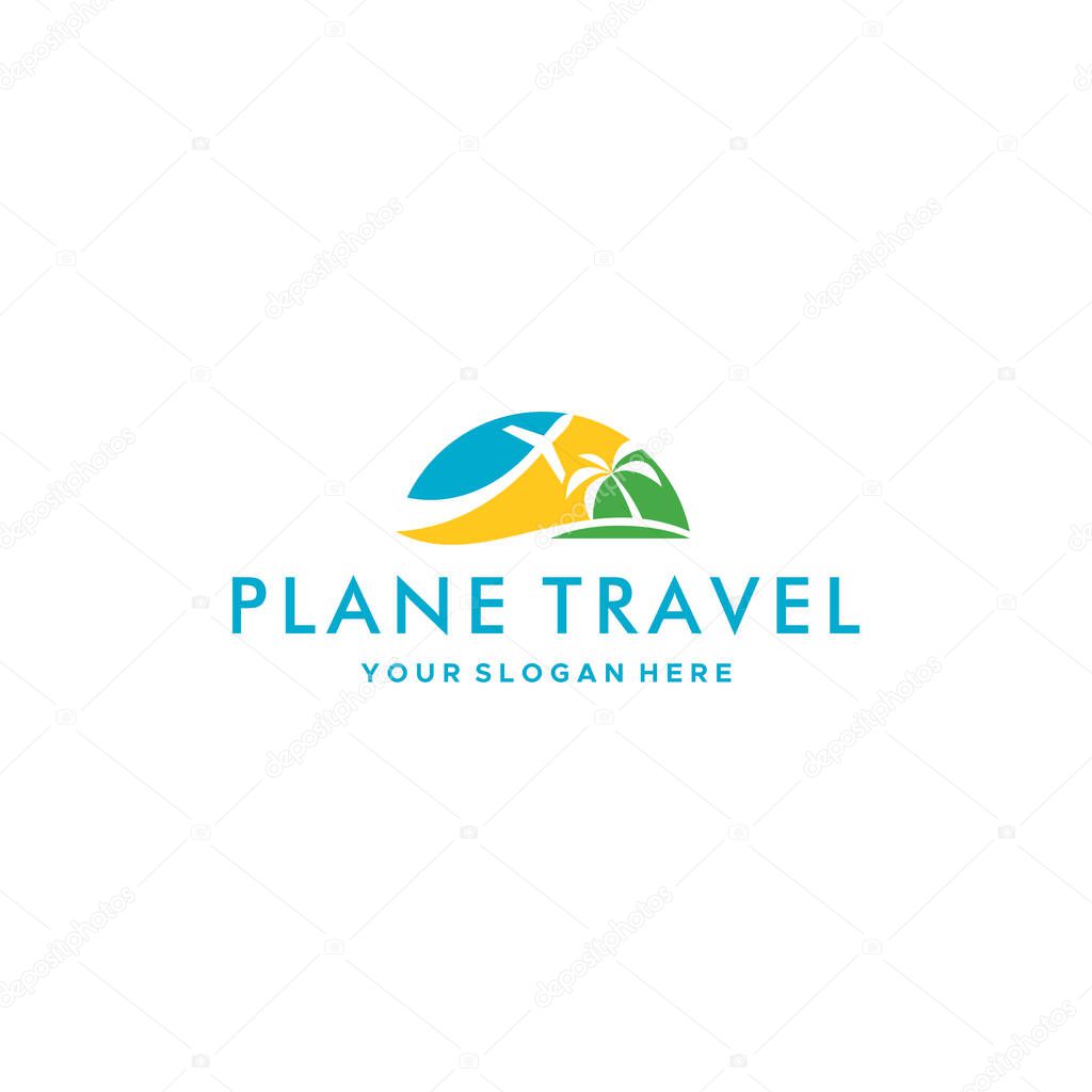 modern PLANE TRAVEL plane tree palm logo design