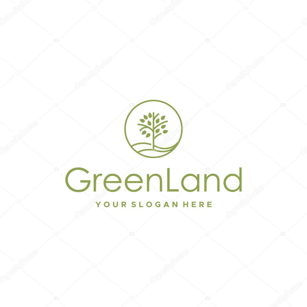 minimalist GreenLand circle plants logo design