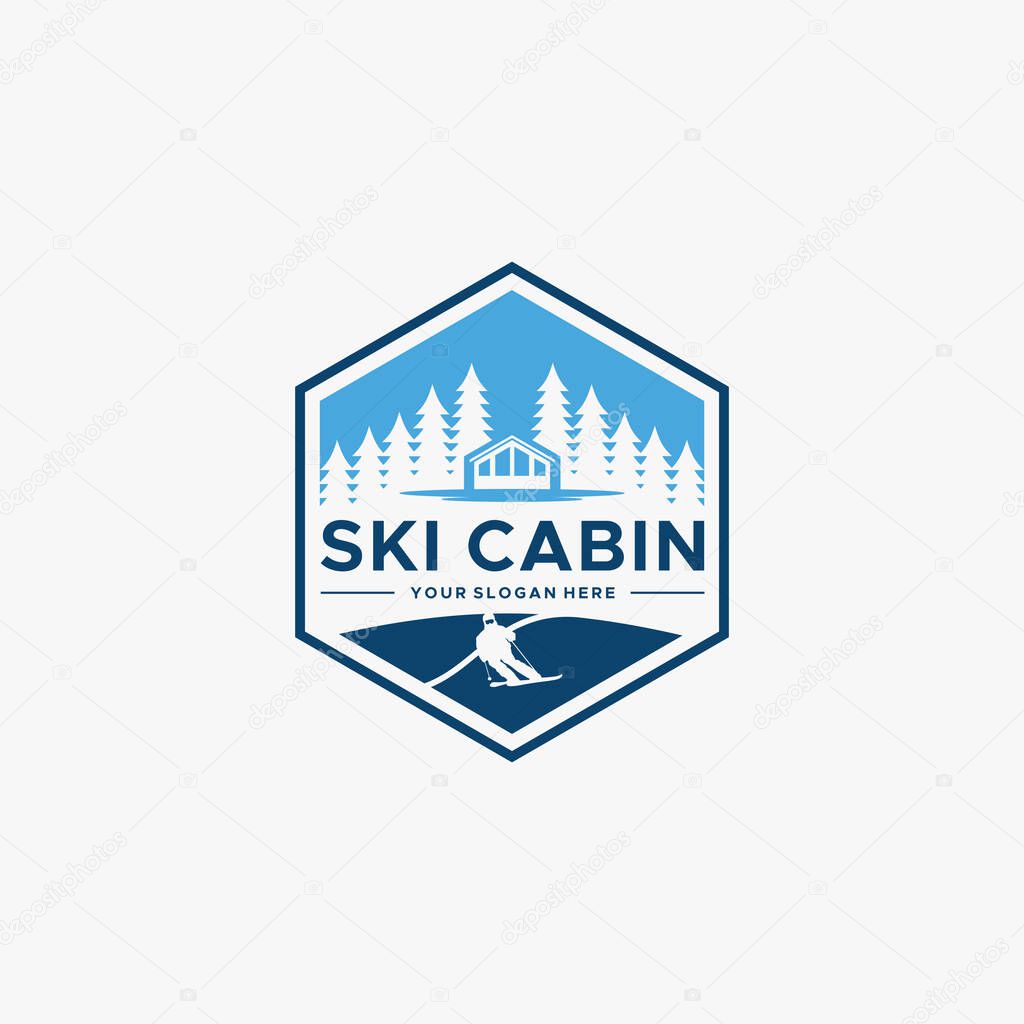 vintage SKI CABIN tree real estate logo design