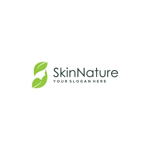 Minimalistische SkinNature Gesicht Frau Blatt Logo Design — Stockvektor