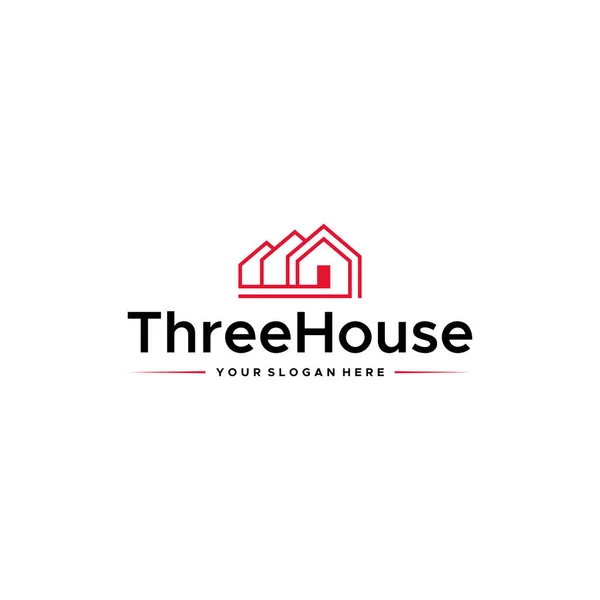 Минималистский дизайн логотипа здания ThreeHouse — стоковый вектор