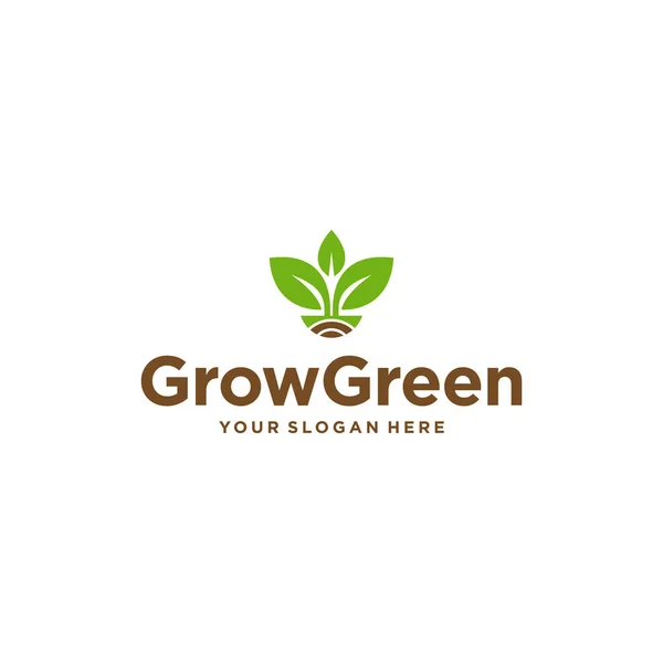 Minimalistische GrowGreen Blätter Pflanzen Logo-Design — Stockvektor