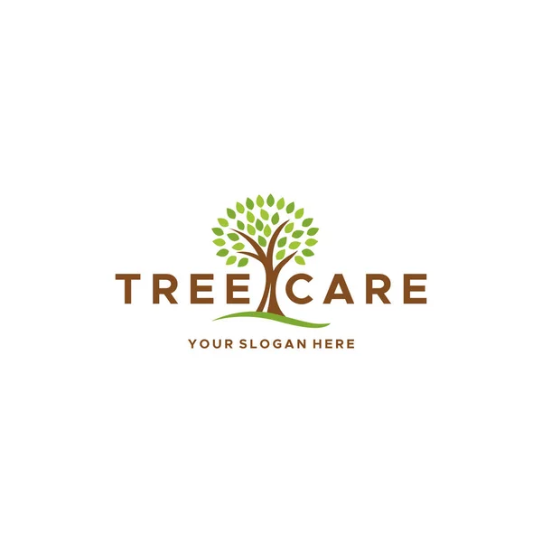 Minimalistische TREE CARE Blätter Pflanzen Logo-Design — Stockvektor