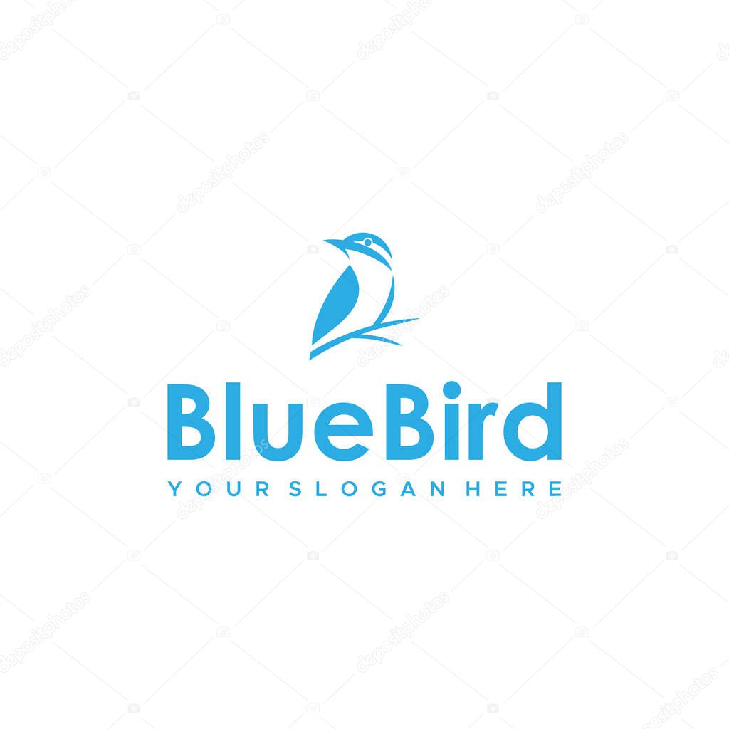 Minimalist BlueBird branches fowl Logo design Vector illustration Suitable for bird lover community bird feed business animal hospital park