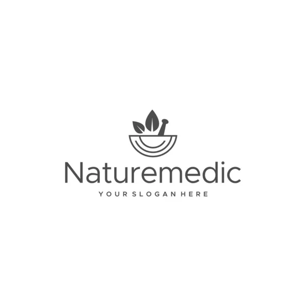 Minimalistyczny projekt logo liści Naturemedic pounder — Wektor stockowy