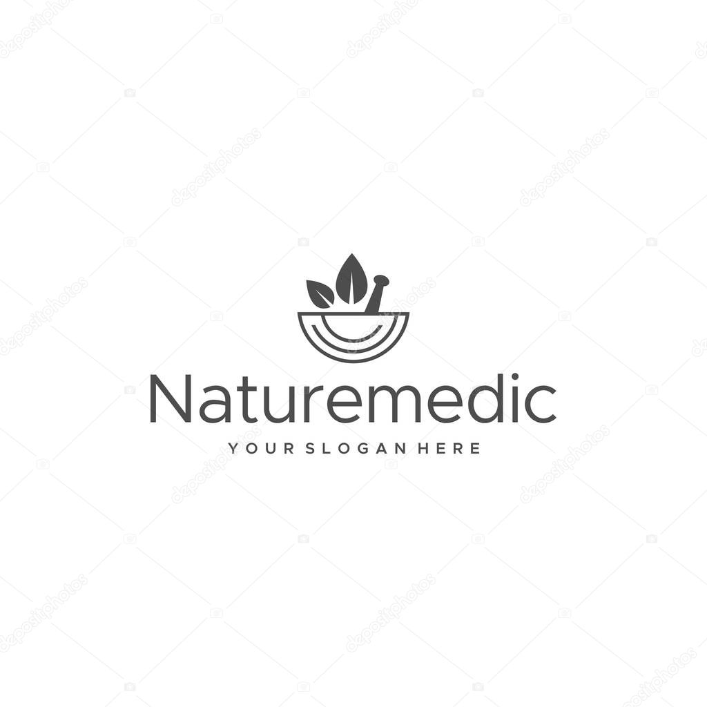 minimalist Naturemedic leaves pounder logo design