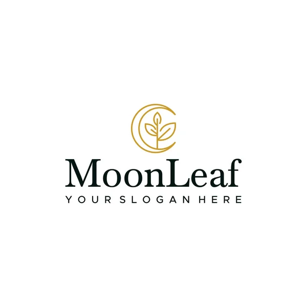 Flache Linie Kunst MoonLeaf Pflanzen Blätter Logo-Design — Stockvektor