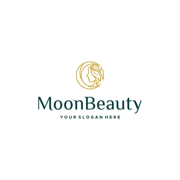 Línea minimalista arte MoonBeauty mujeres logo design — Archivo Imágenes Vectoriales