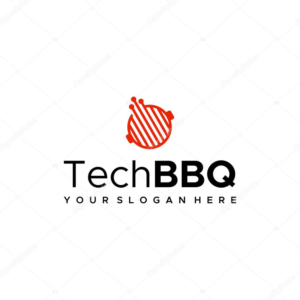 minimalist TechBBQ line art circuit logo design