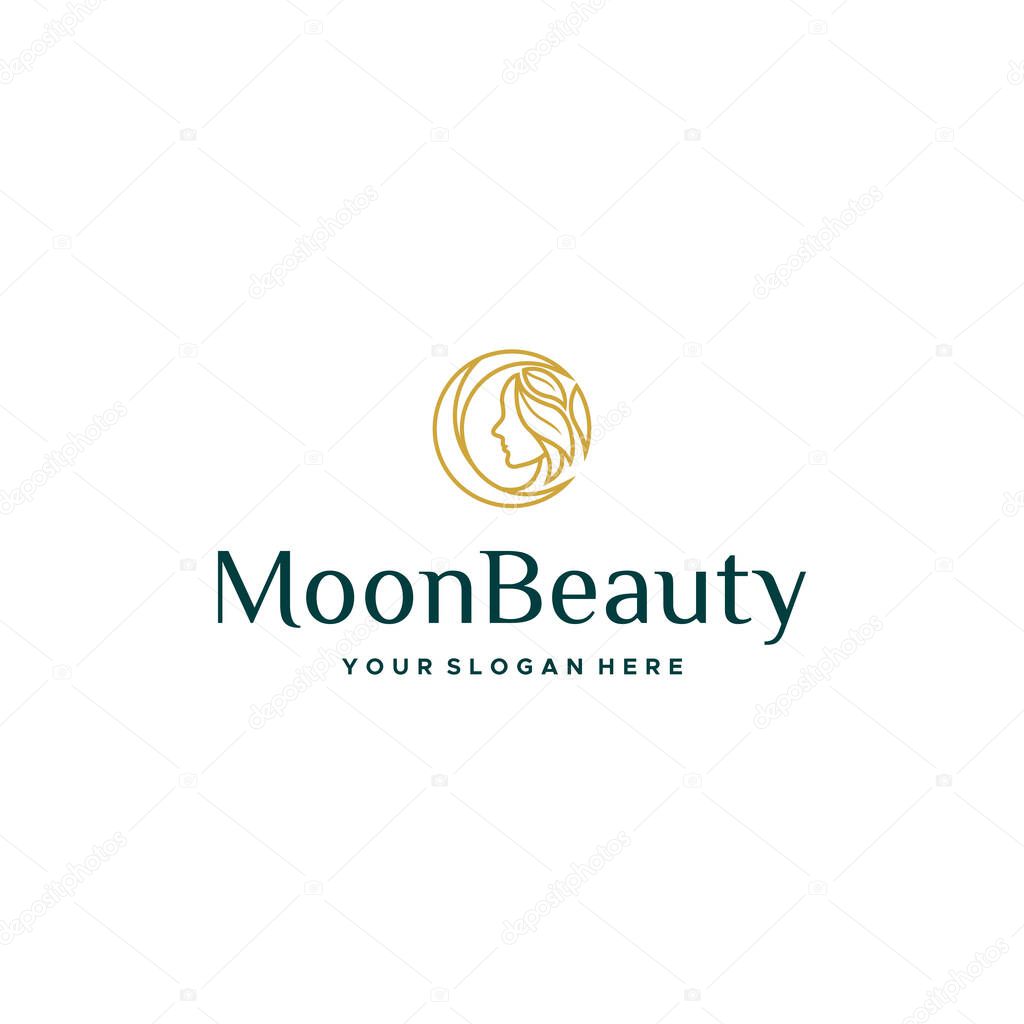 minimalist line art MoonBeauty women logo design
