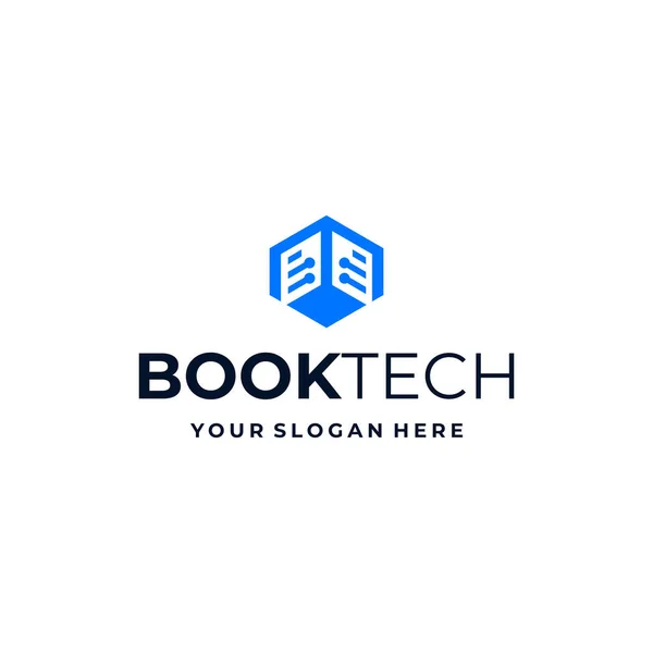 Επίπεδη BOOKTECH εξάγωνο κύκλωμα μπλε Σχεδιασμός λογότυπο — Διανυσματικό Αρχείο
