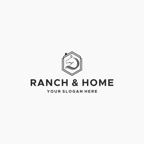 Minimalista RANCH HOME cavalo hexágono logotipo design — Vetor de Stock