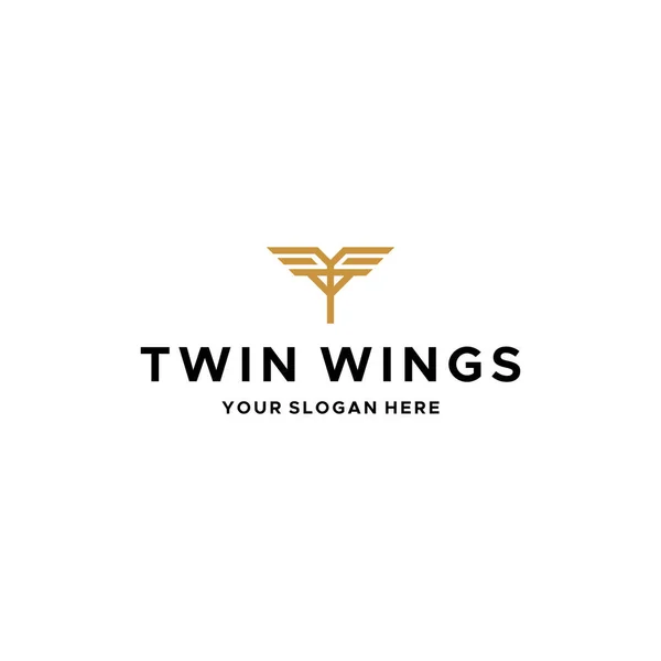 Επίπεδη γραμματοσειρά αρχικό σχέδιο λογότυπου T TWIN WINGS — Διανυσματικό Αρχείο