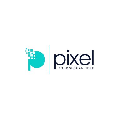 Düz harf işareti P PIXEL logo tasarımı