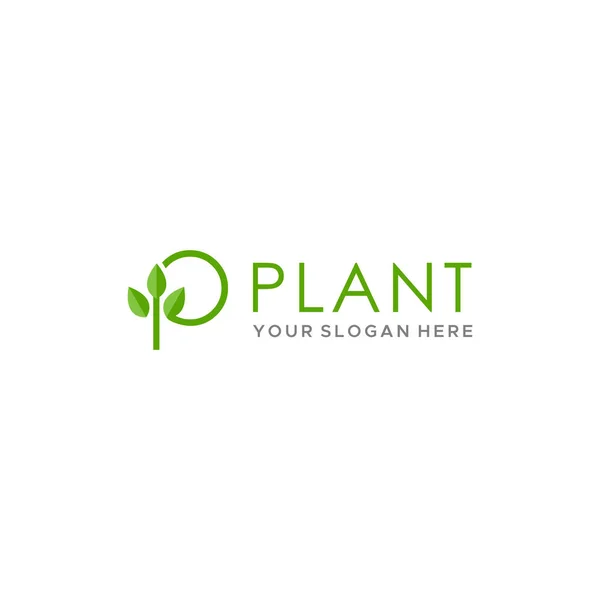 Flache Buchstabenmarke Initiale P PLANT Blatt Logo-Design — Stockvektor