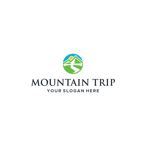 Modernes MOUNTAIN TRIP Kreis sunrise Logo-Design — Stockvektor