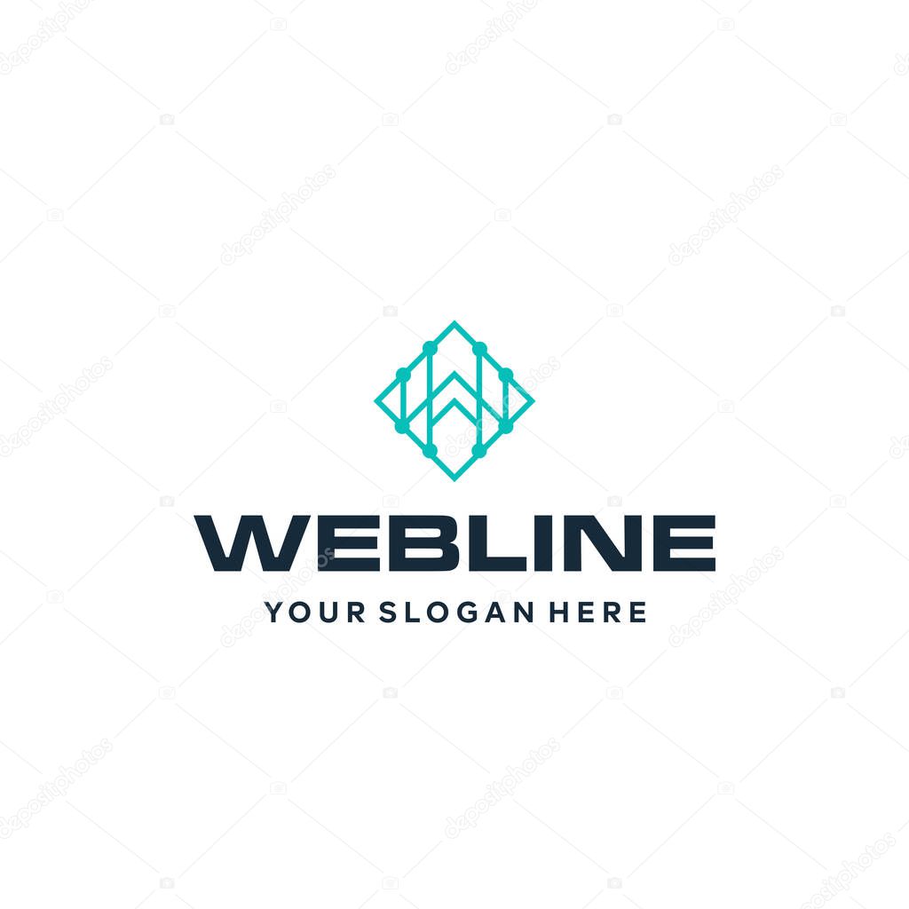 Modern flat letter mark WEBLINE sign logo design