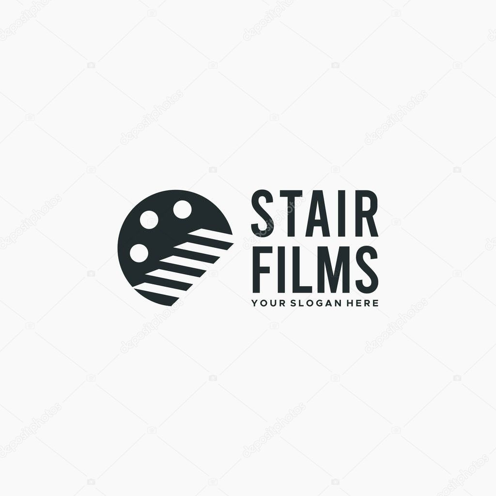 Minimalist STAIR FILMS silhouette logo design Vector Illustration Suitable for film director acting