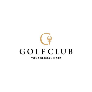 Düz çizgi GOLFCLUB altın top logosu tasarımı 