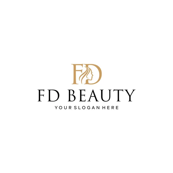 Platt bokstav märke första FD FD BEAUTY logotyp design — Stock vektor
