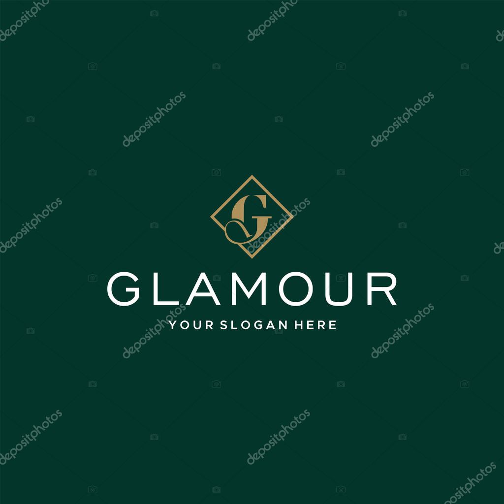 Flat letter mark initial G GLAMOUR logo design Vector illustration suitable for boutique clothing store