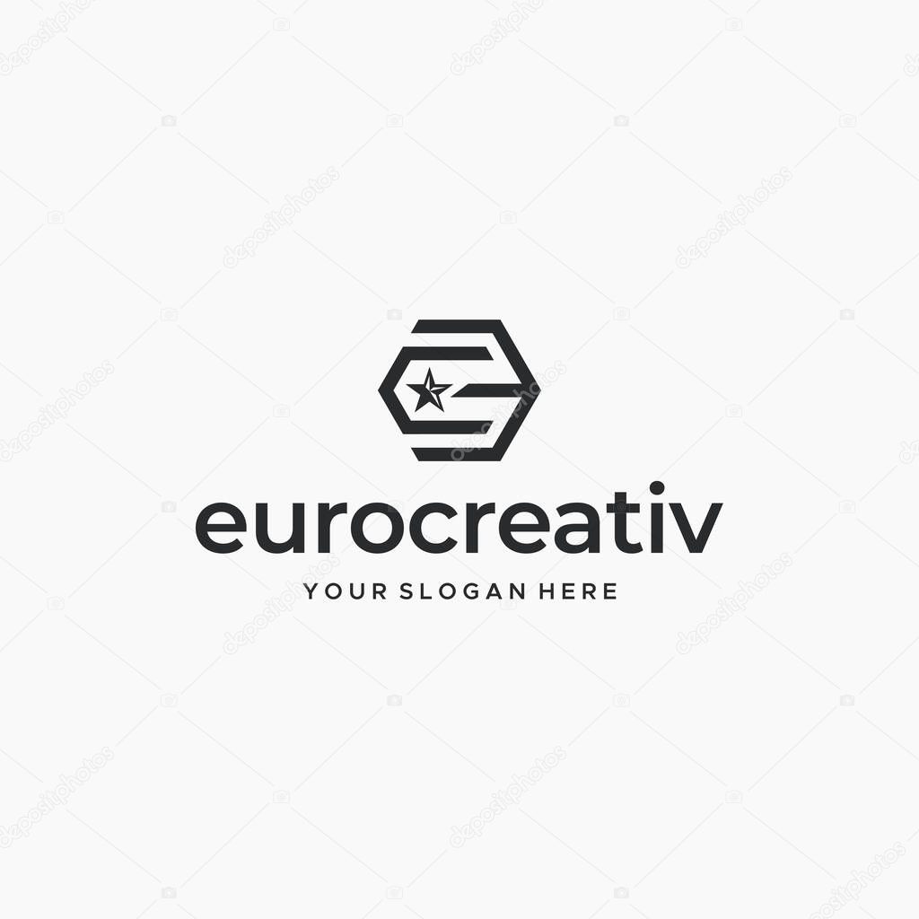 minimalist euro creativ stars hexagon logo design