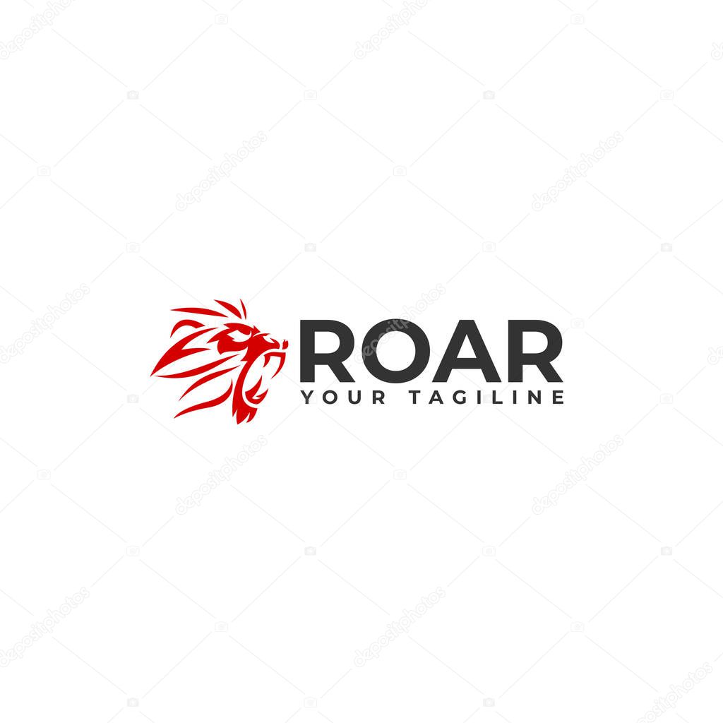 Modern flat design ROAR lion habitat logo design