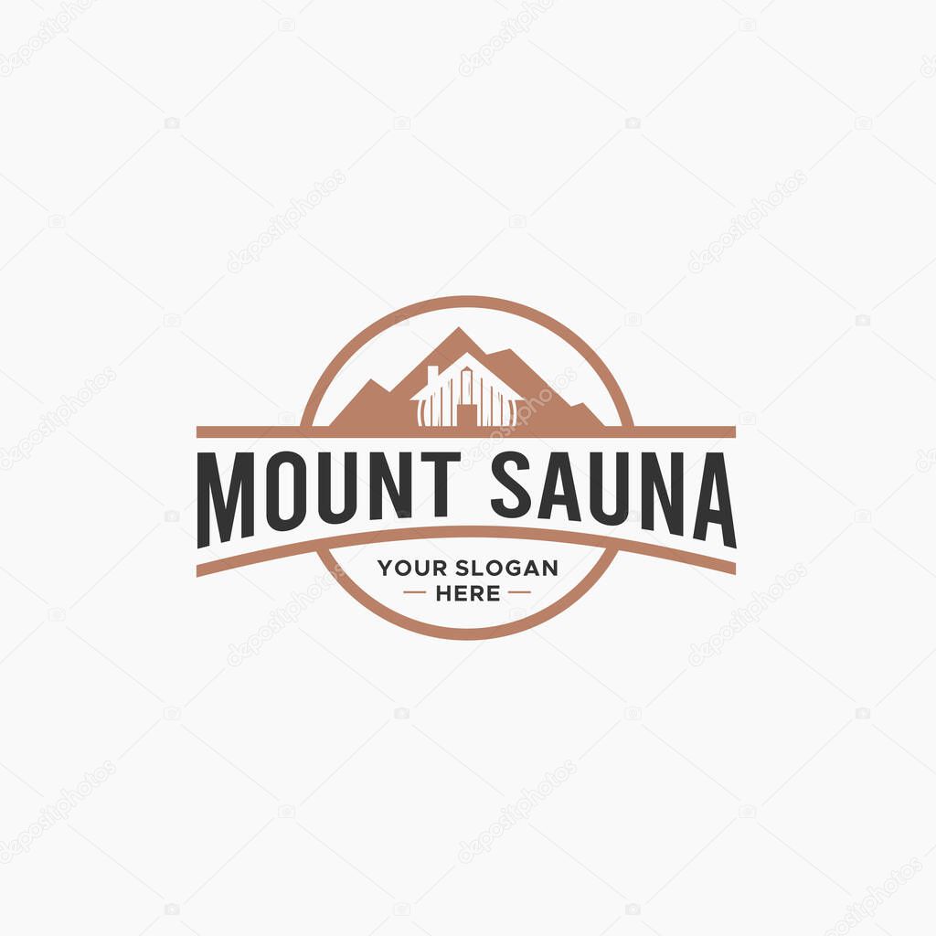 Vintage MOUNT SAUNA Real Estate Home Logo design Vector illustration Suitable for hotel lodging in the mountains cool calm atmosphere