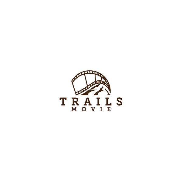 Vlakke silhouet TRAILS MOVIE kijken logo ontwerp — Stockvector